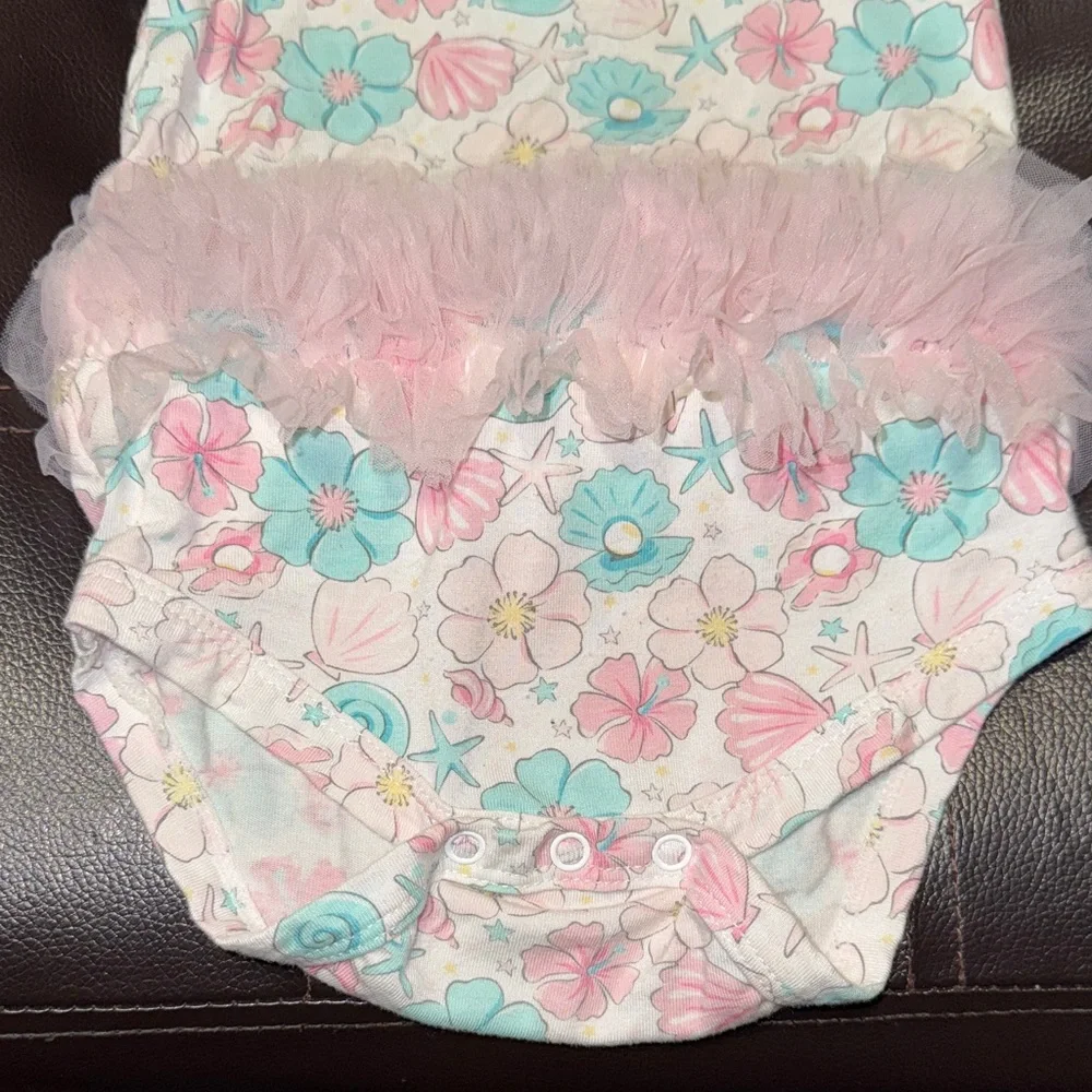 Floral Diaper Cover with Pink Tulle Accent